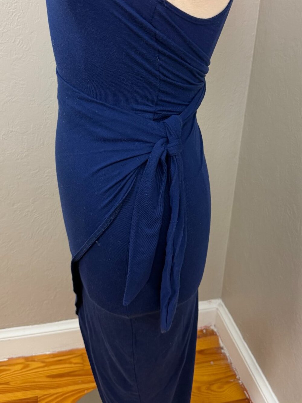 Reformation Jeans Navy Knit Wrap Slit Midi Dress - Picture 4 of 7